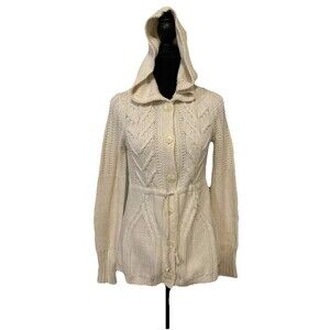 CALVIN KLEIN JEANS Womens Cardigan Sweater Size Small S Hooded Ivory